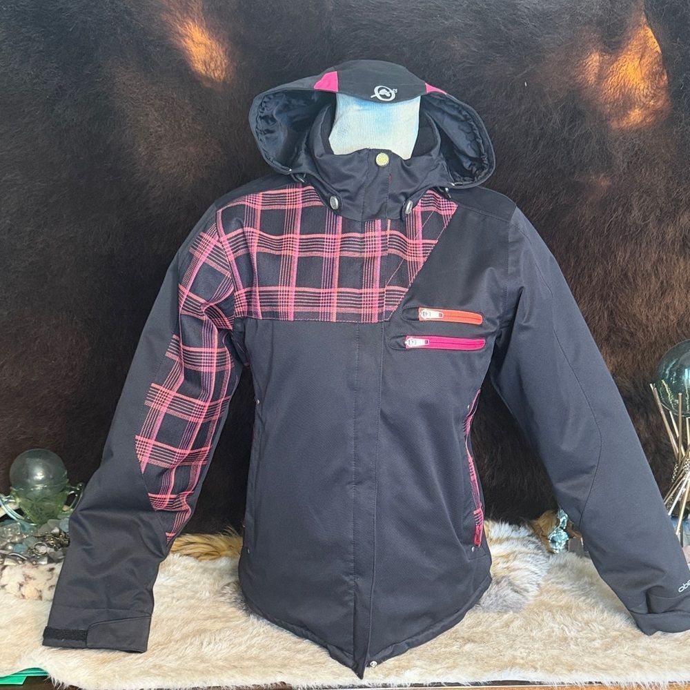Obermeyer Black and Pink Plaid Ski Jacket 16 (6033)